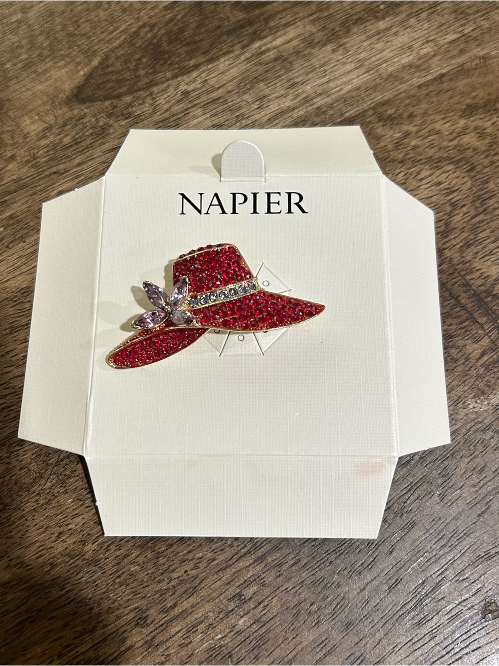 Napier Red Crystal Hat Brooch - Elegant Women's Accessory